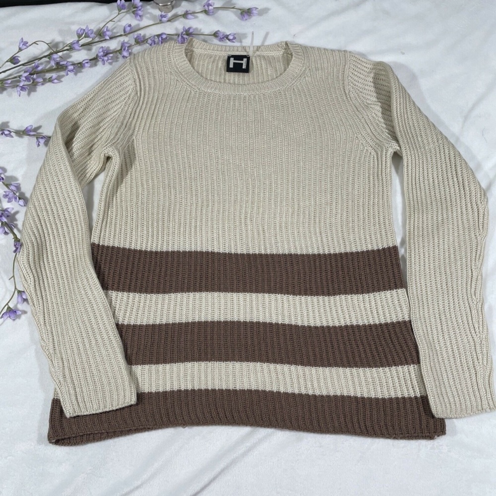 #2 ✨ NEW H by Bordeaux [ Medium ] Ribbed‎ Knit Striped Sweater in Cream/Brown